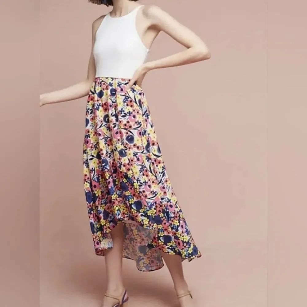 Anthropologie Hutch Bethanie Floral White Assymetric Tank Dress sz 6